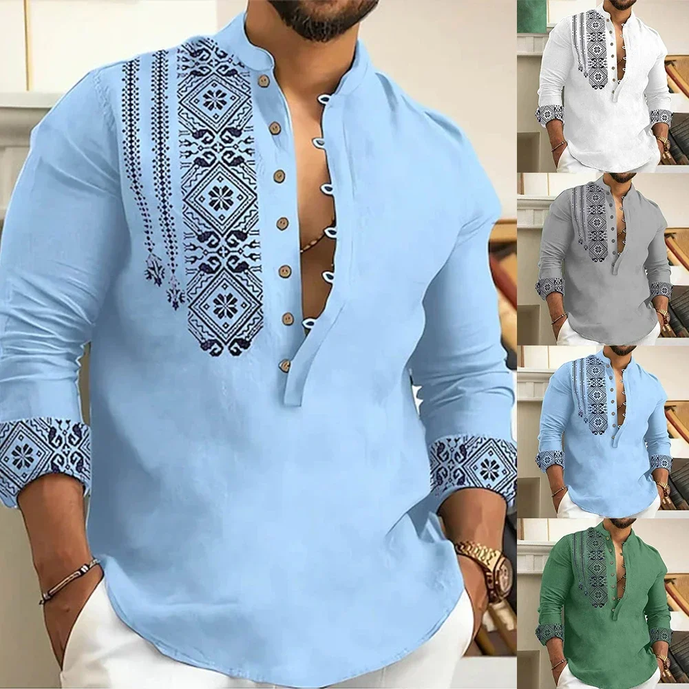 Mens Printed Long Sleeve Button Shirt And Blouse Loose V-Neck Beach Tops Thin Breathable Casual Shirts Man
Mens Printed Long Sleeve Button Shirt And Blouse Loose V-Neck Beach Tops Thin Breathable Casual Shirts Man