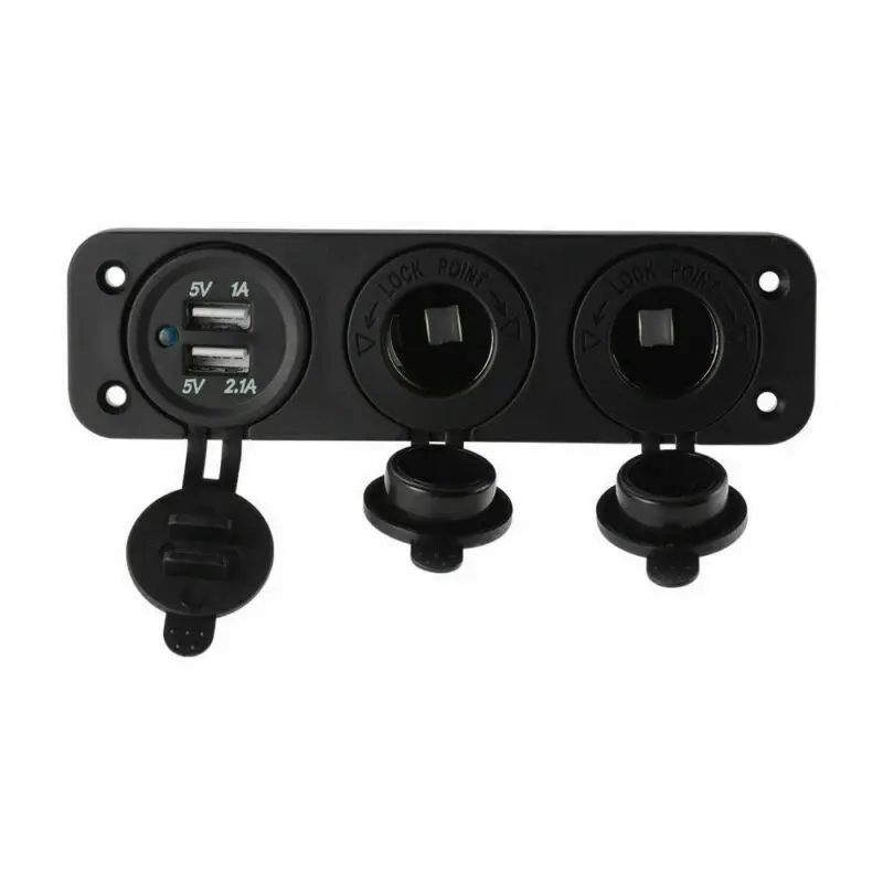 3 IN 1 Panel Dual Cigarette Lighter Socket Dual USB Car Charger Power Outlet Adapter Waterproof For Boat Camper Caravans Part 
3 IN 1 Panel Dual Cigarette Lighter Socket Dual USB Car Charger Power Outlet Adapter Waterproof For Boat Camper Caravans Part