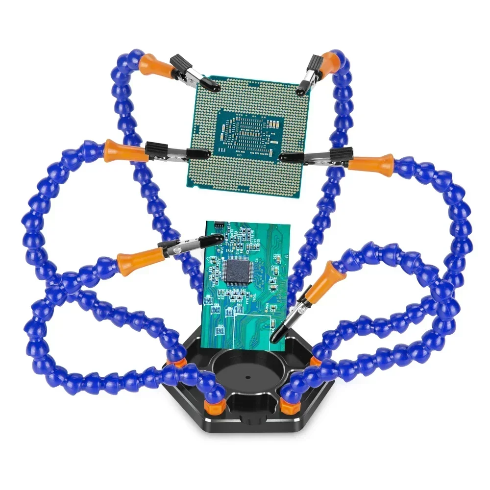 Паяльная станция с шестью гибкими рычагами, инструмент с металлическим основанием, 6, вспомогательные тиски, алюминиевые для ремонта 
Паяльная станция с шестью гибкими рычагами, инструмент с металлическим основанием, 6, вспомогательные тиски, алюминиевые для ремонта