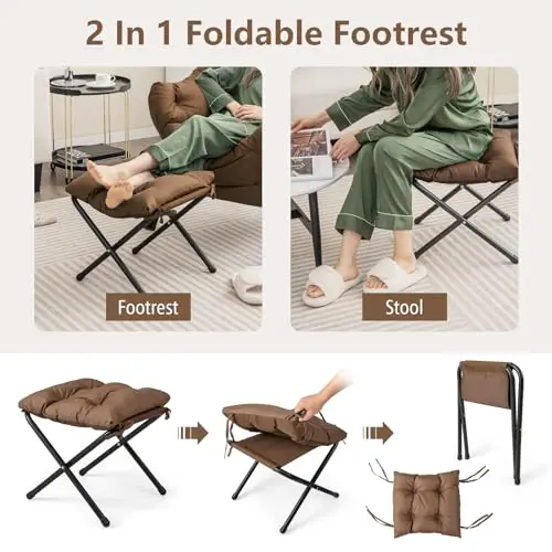 Brown Upholstered Folding Lounge Chair With 2-In-1 Convertible Footrest And Stool For Living Room Bedroom Office
Brown Upholstered Folding Lounge Chair With 2-In-1 Convertible Footrest And Stool For Living Room Bedroom Office