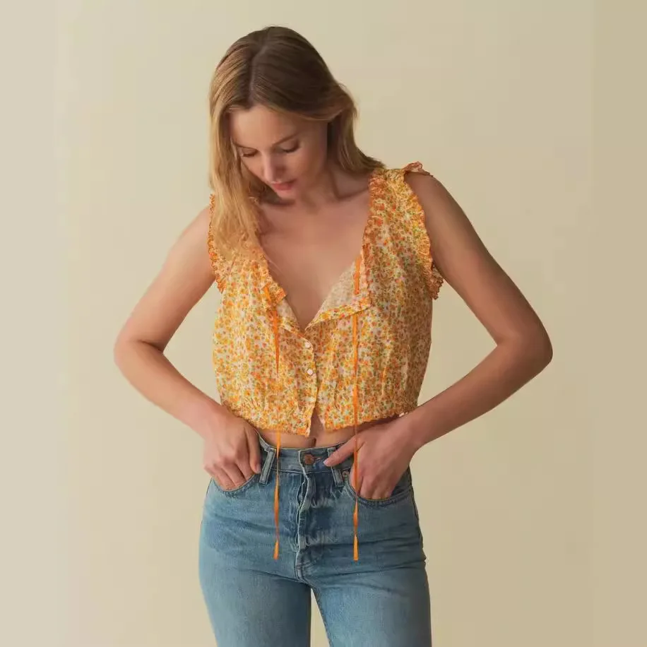 Sweet Floral Embroidery Vest Women's Innerwear Outerwear Wood ain Design Cotton ort Sle Summer Collection
Sweet Floral Embroidery Vest Women's Innerwear Outerwear Wood ain Design Cotton ort Sle Summer Collection