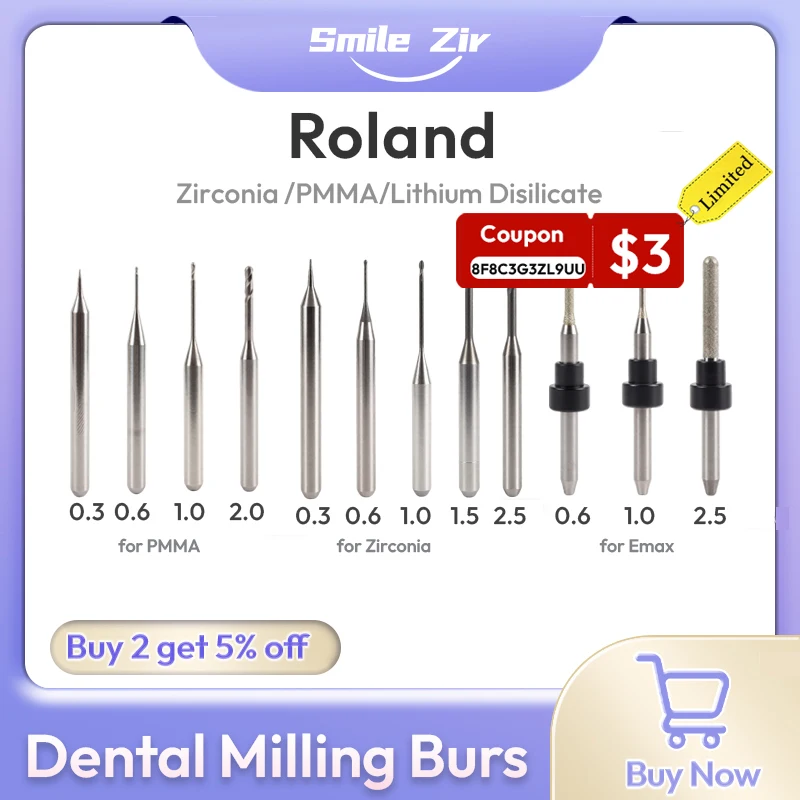 Roland Dental Milling Burs D4 DC NC Coating CAD CAM System for Zirconia PMMA Lithium Disilicate Dental Lab Milling Cutters
Roland Dental Milling Burs D4 DC NC Coating CAD CAM System for Zirconia PMMA Lithium Disilicate Dental Lab Milling Cutters