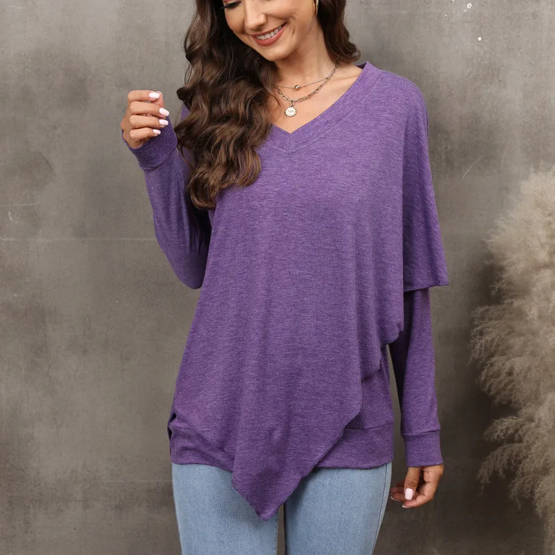 Womens Autumn and Winter New V-Neck Irregular T Shirt Solid Color Splicing Loose Large Size Comfortable Long Sleeves Tops
Womens Autumn and Winter New V-Neck Irregular T Shirt Solid Color Splicing Loose Large Size Comfortable Long Sleeves Tops