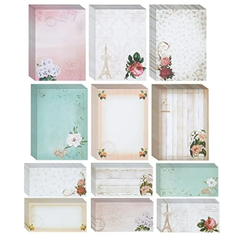 Stationery Set - 7.25 x 10.2 In Gold 60 Sheets and 30 Envelopes - Letter Paper and Envelopes - Vintage Paper Designs
Stationery Set - 7.25 x 10.2 In Gold 60 Sheets and 30 Envelopes - Letter Paper and Envelopes - Vintage Paper Designs