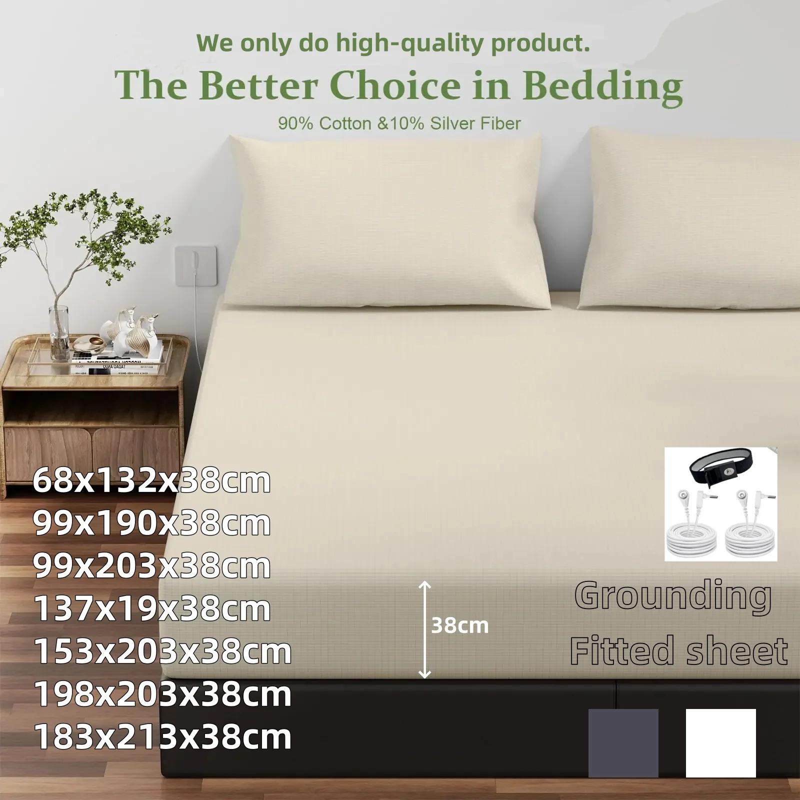 Grounding Fitted sheet10% Silver Fiber Earth Grounded Bed Sheets for Improved Sleep,Washable,antibacterial,soft,recover energy
Grounding Fitted sheet10% Silver Fiber Earth Grounded Bed Sheets for Improved Sleep,Washable,antibacterial,soft,recover energy
