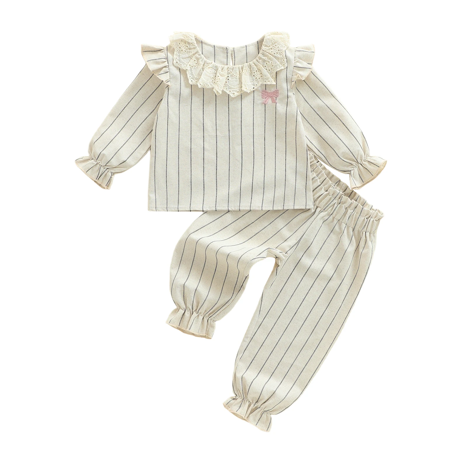 Baby Girls 2 Piece Outfits Long Sleeve Round Neck Bow Decorative Striped Tops and Elastic Waist Pants Set
Baby Girls 2 Piece Outfits Long Sleeve Round Neck Bow Decorative Striped Tops and Elastic Waist Pants Set