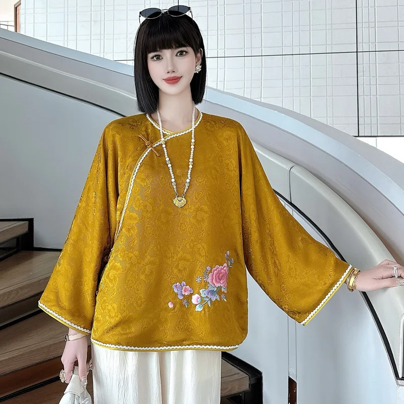 High-end Spring Women Top Retro Embroidery Jacquard Flowers Elegant Lady Loose Blouse S-XXL
High-end Spring Women Top Retro Embroidery Jacquard Flowers Elegant Lady Loose Blouse S-XXL
