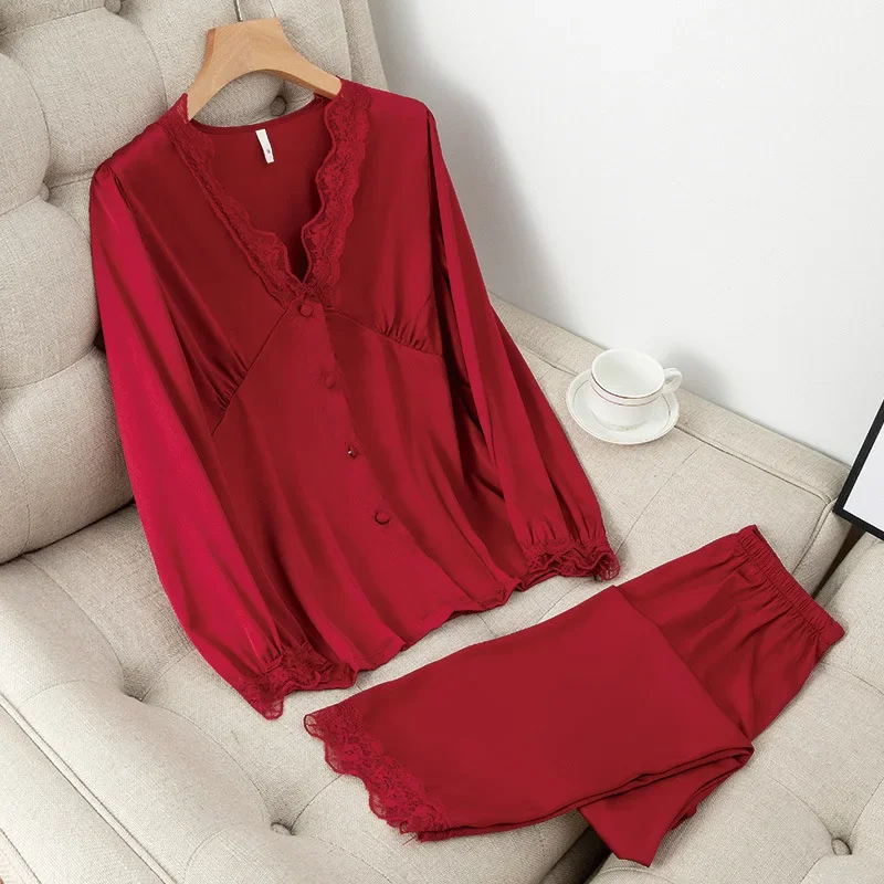 2PCS Women Burgundy Rayon Pajamas Sets Sexy V-Neck Buckle Pyjamas Suit Bride Lingerie Sleepwear Nightwear M-XXL Summer Home Wear
2PCS Women Burgundy Rayon Pajamas Sets Sexy V-Neck Buckle Pyjamas Suit Bride Lingerie Sleepwear Nightwear M-XXL Summer Home Wear