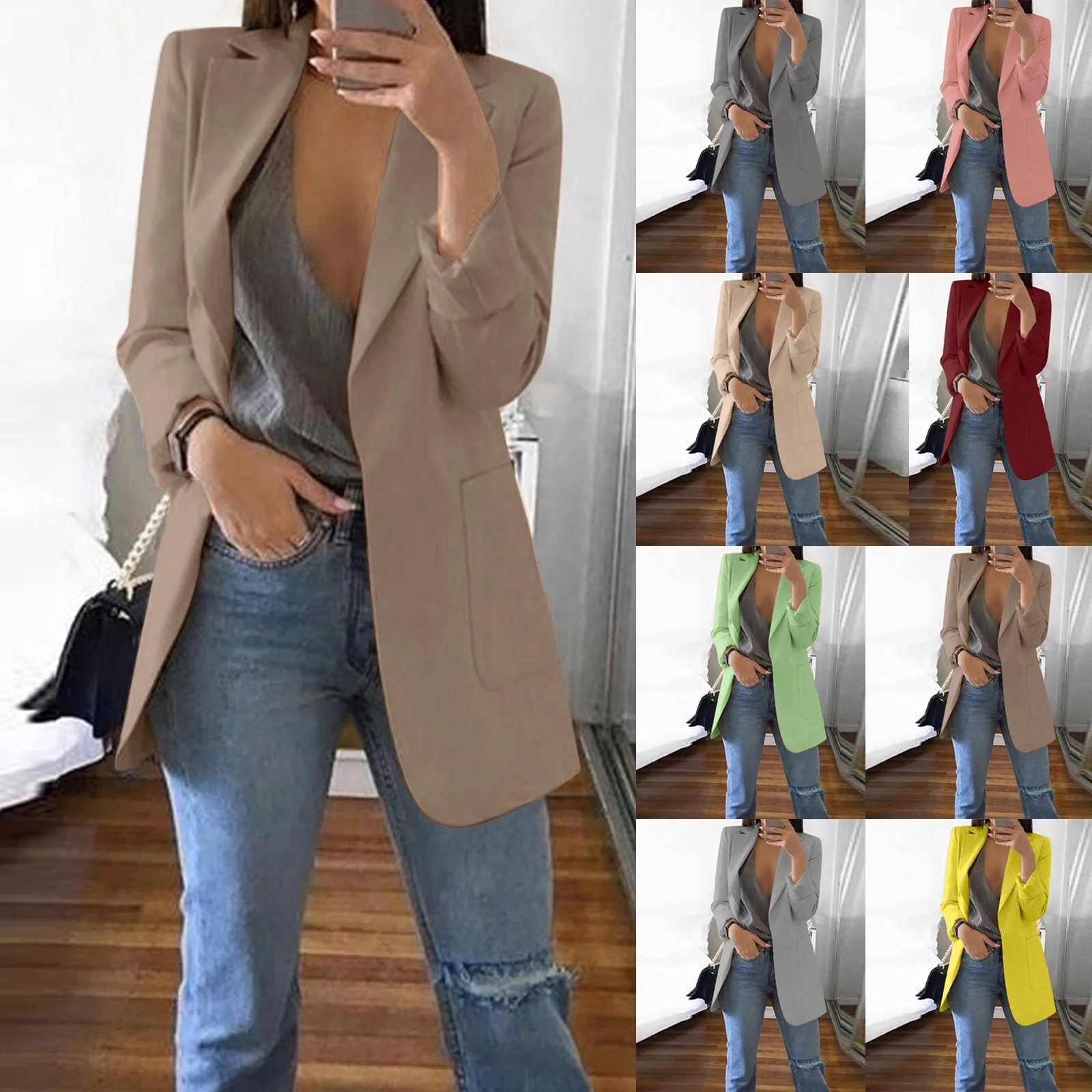 Women Solid Coat Open Front Pockets Cardigan Formal Suit Long Sleeve Formal Coat Top Blouse Work Office Coat Top
Women Solid Coat Open Front Pockets Cardigan Formal Suit Long Sleeve Formal Coat Top Blouse Work Office Coat Top