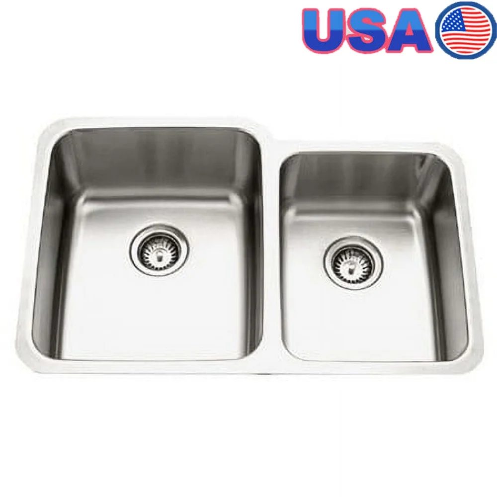 60/40 Кухонная мойка с двойной чашей, 31,88 x 20,625 дюйма, T-304, звукопоглощающие зажимы из нержавеющей стали в комплекте
60/40 Кухонная мойка с двойной чашей, 31,88 x 20,625 дюйма, T-304, звукопоглощающие зажимы из нержавеющей стали в комплекте