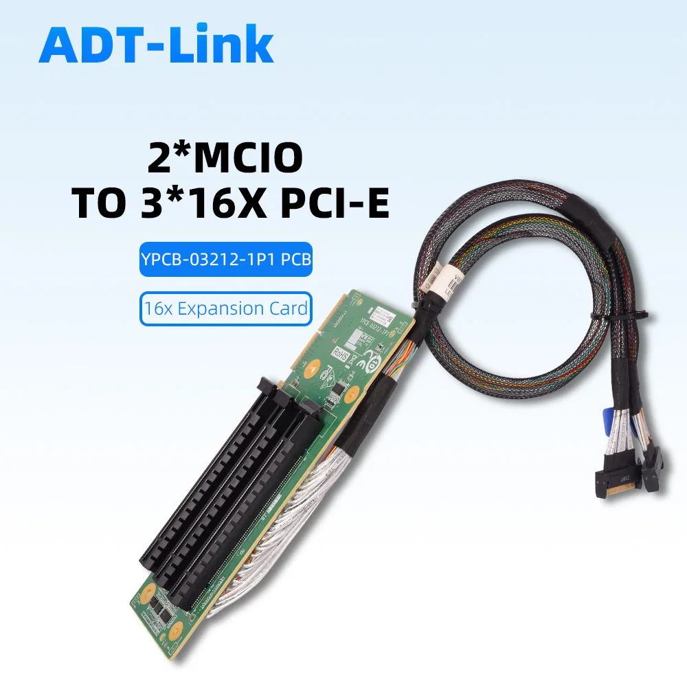MCIO TO PCI-E 16X YPCB-03212-1P1 PCB Dual MCIO To PCIe 16x Expansion Card 2*MCIO To 3*16X PCIE Riser with Data Cable 0.5m
