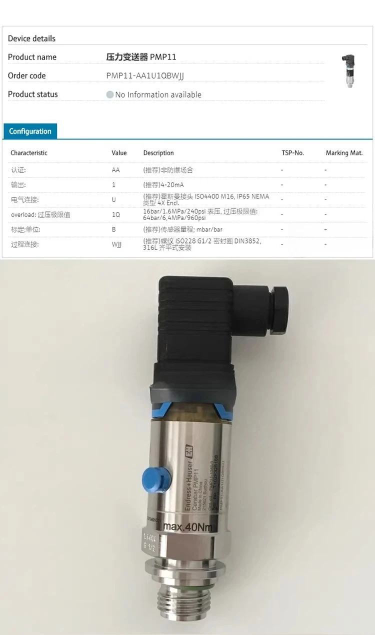 E + H Pressure Transmitters PMP11-AA1U1QBWJJ, PMC51, PMP21, PMC11 PMP51
E + H Pressure Transmitters PMP11-AA1U1QBWJJ, PMC51, PMP21, PMC11 PMP51