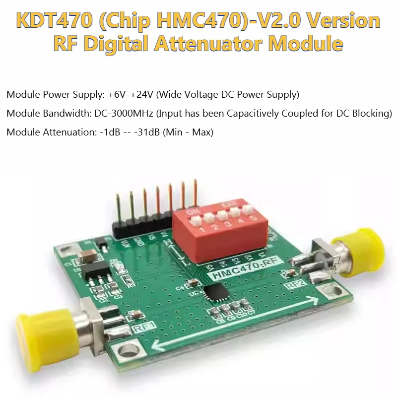 HMC470 Digital RF Attenuator Module DC-3GHz Attenuation Adjustment 1dB Step 31dB Attenuation Value KDT470-005
HMC470 Digital RF Attenuator Module DC-3GHz Attenuation Adjustment 1dB Step 31dB Attenuation Value KDT470-005
