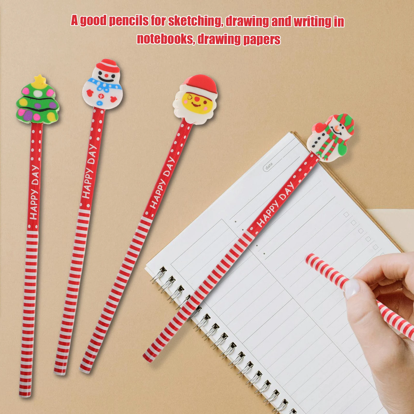 12 Pcs Christmas Pencils Cartoon Rubber Sleeve Erasers School Supplies Bamboo Extra Smooth Writing Sketching Drawing Gifts
12 Pcs Christmas Pencils Cartoon Rubber Sleeve Erasers School Supplies Bamboo Extra Smooth Writing Sketching Drawing Gifts
