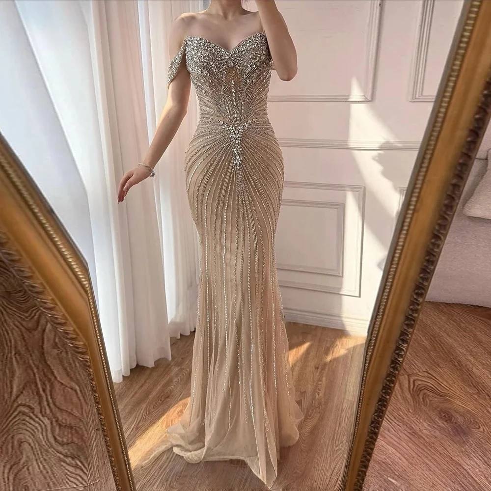 Mermaid Off the Shoulder Elegant Evening Dress Customized Exquisite Bespoke Occasion Gowns Tulle Crystal Celebrity Gowns
Mermaid Off the Shoulder Elegant Evening Dress Customized Exquisite Bespoke Occasion Gowns Tulle Crystal Celebrity Gowns