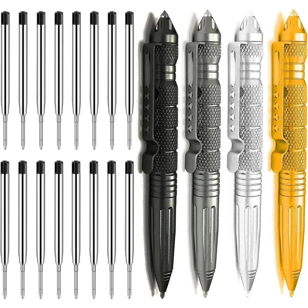 4-Pack Tungsten Steel Tactical Pen Set, Multifunction EDC Survival Pen with 16 Refillable Inks (Black, Gray, Silver, Gold)
4-Pack Tungsten Steel Tactical Pen Set, Multifunction EDC Survival Pen with 16 Refillable Inks (Black, Gray, Silver, Gold)
