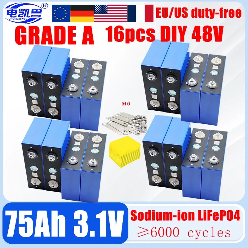 16 шт. 2,9 В 3,1 В 75 Ач натрия-ионный аккумулятор DIY 12 В 24 В 48 В RV мотоцикл электрический автомобиль путешествия солнечный инвертор аккумуляторы без работы
16 шт. 2,9 В 3,1 В 75 Ач натрия-ионный аккумулятор DIY 12 В 24 В 48 В RV мотоцикл электрический автомобиль путешествия солнечный инвертор аккумуляторы без работы