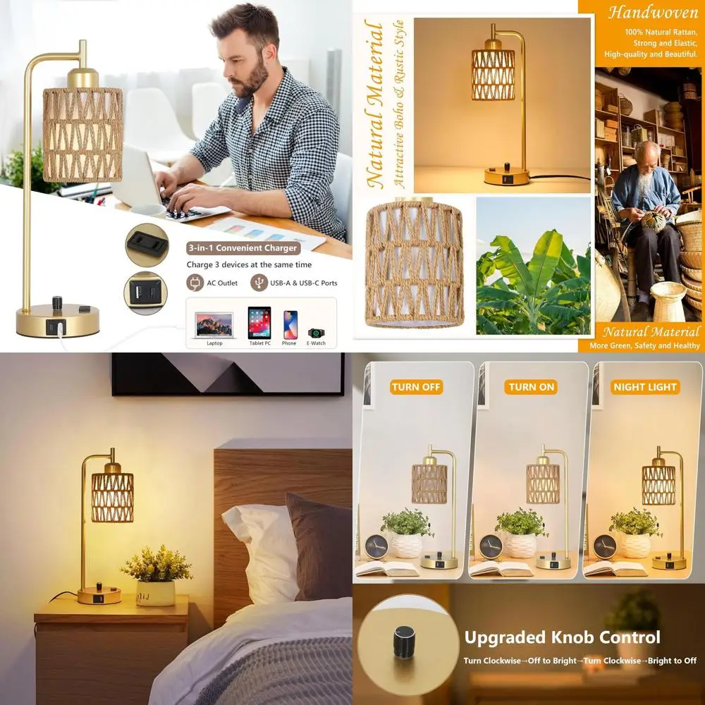 Набор из двух настольных ламп из ротанга в стиле бохо со светодиодными лампочками, плетеным абажуром, USB-портом и розеткой, идеально подходит для тумбочек и гостиной в спальне.
Набор из двух настольных ламп из ротанга в стиле бохо со светодиодными лампочками, плетеным абажуром, USB-портом и розеткой, идеально подходит для тумбочек и гостиной в спальне.
