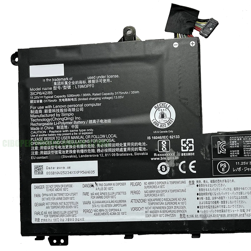Laptop Battery L19C3PF0 L19D3PF0 L19M3PF0 L19L3PF8 L19C3PF1 L19M3PF1 36Wh/45Wh For ThinkBook 14-IML15-IML 14-IIL 15-IIL Series
Laptop Battery L19C3PF0 L19D3PF0 L19M3PF0 L19L3PF8 L19C3PF1 L19M3PF1 36Wh/45Wh For ThinkBook 14-IML15-IML 14-IIL 15-IIL Series