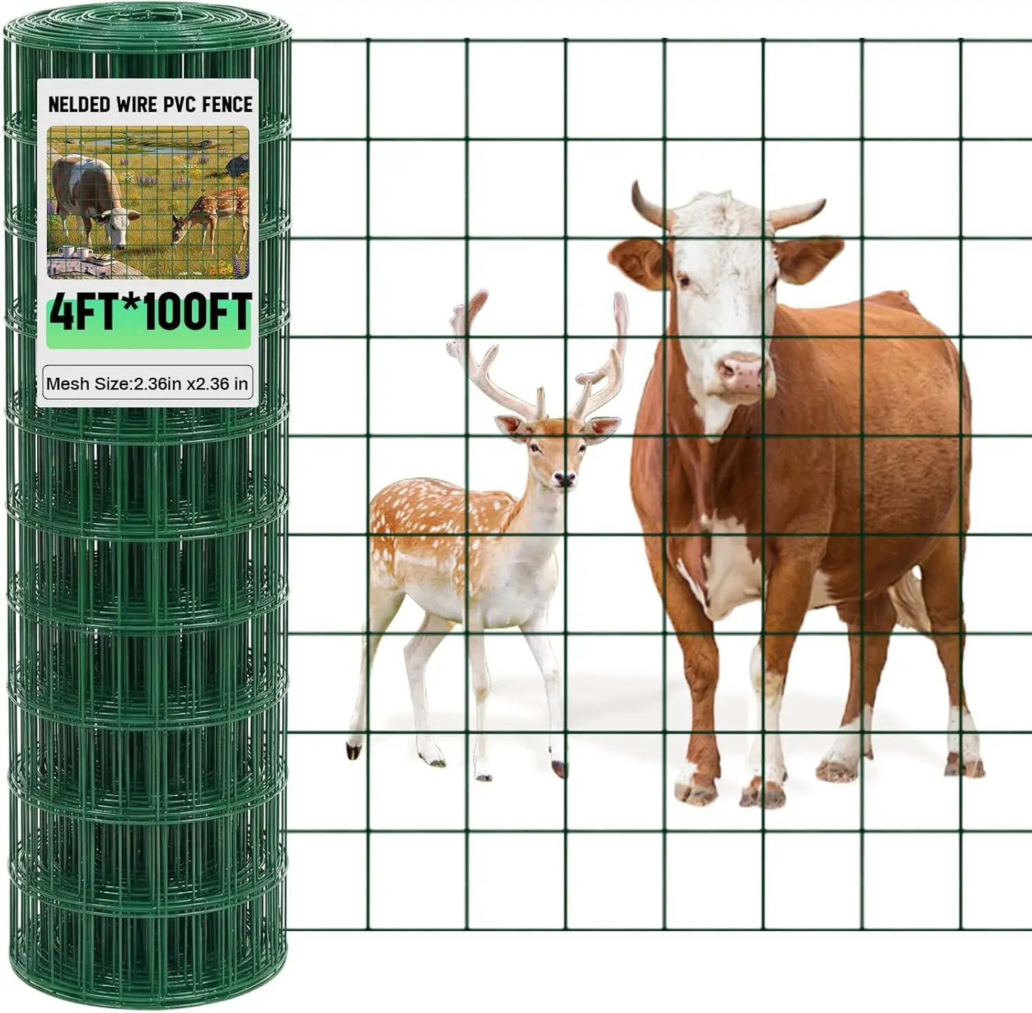 Heavy Duty PVC Coated Welded Wire Fence 4x100ft, 2.36" Mesh for Chicken Dog Yard Animal Protection Green
Heavy Duty PVC Coated Welded Wire Fence 4x100ft, 2.36" Mesh for Chicken Dog Yard Animal Protection Green