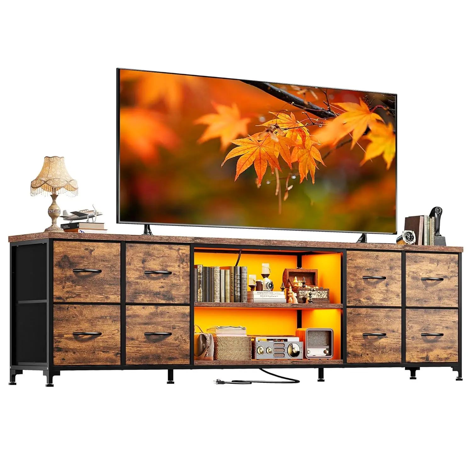 63" TV Stand With LED Lights & Power Outlets, Storage Dresser Unit For Bedroom Living Room Dorm, Rustic Brown, Customized
63" TV Stand With LED Lights & Power Outlets, Storage Dresser Unit For Bedroom Living Room Dorm, Rustic Brown, Customized
