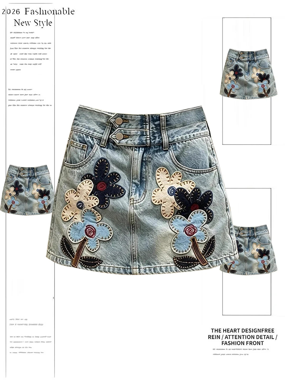 Fun Floral Patchwork Embroidered Denim Half Skirt Women's Summer New Design Washed A-Line Skirt Casual High Waist
Fun Floral Patchwork Embroidered Denim Half Skirt Women's Summer New Design Washed A-Line Skirt Casual High Waist