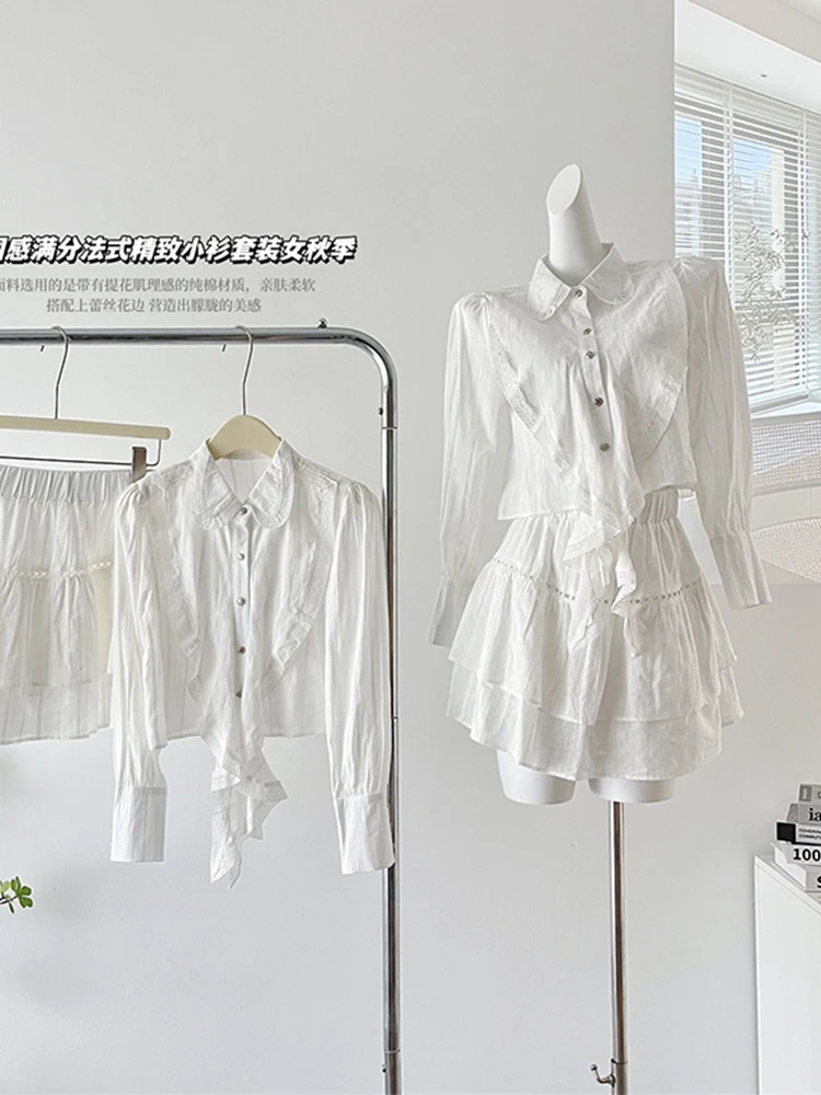 French Chic Women Fashion Simple White Outfits 2 Piece Skirt Lapel Collar Blouses Single Breasted+Elastic Waist A-Line Skirt Y2K
French Chic Women Fashion Simple White Outfits 2 Piece Skirt Lapel Collar Blouses Single Breasted+Elastic Waist A-Line Skirt Y2K