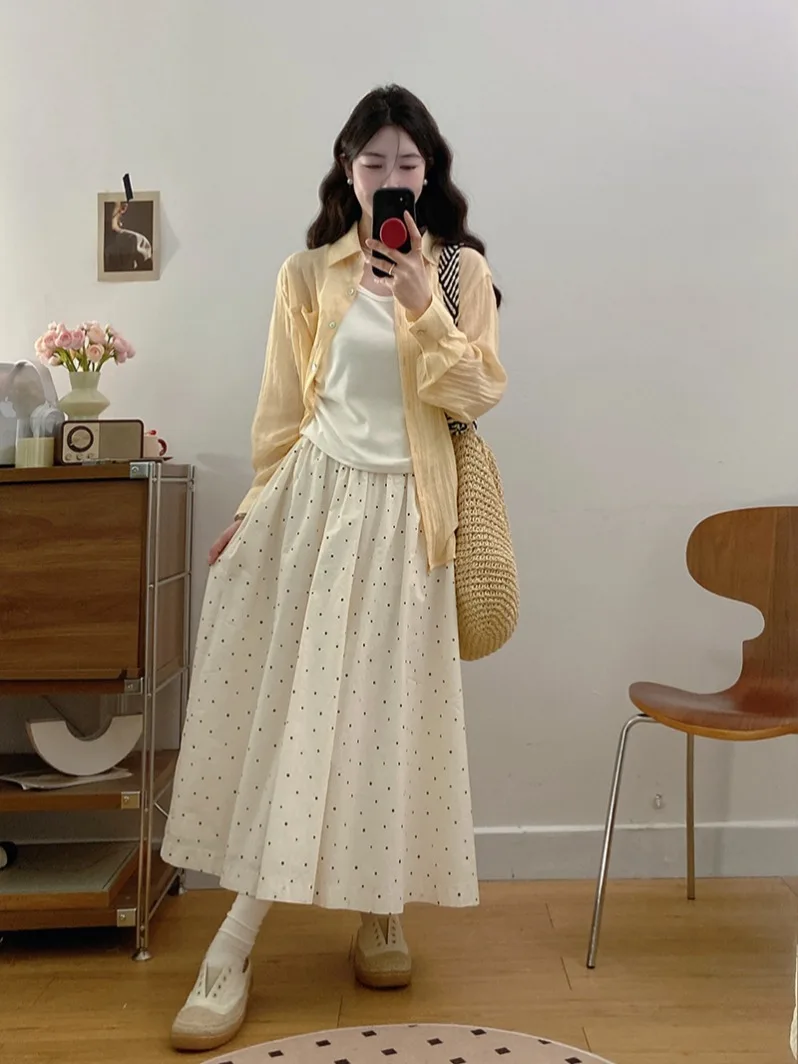 plus Size Summer New Korean Style Lazy Sun Protection Shirt Base Vest Wide Leg Pants Half Skirt Three Piece Set Casual Fashion
plus Size Summer New Korean Style Lazy Sun Protection Shirt Base Vest Wide Leg Pants Half Skirt Three Piece Set Casual Fashion