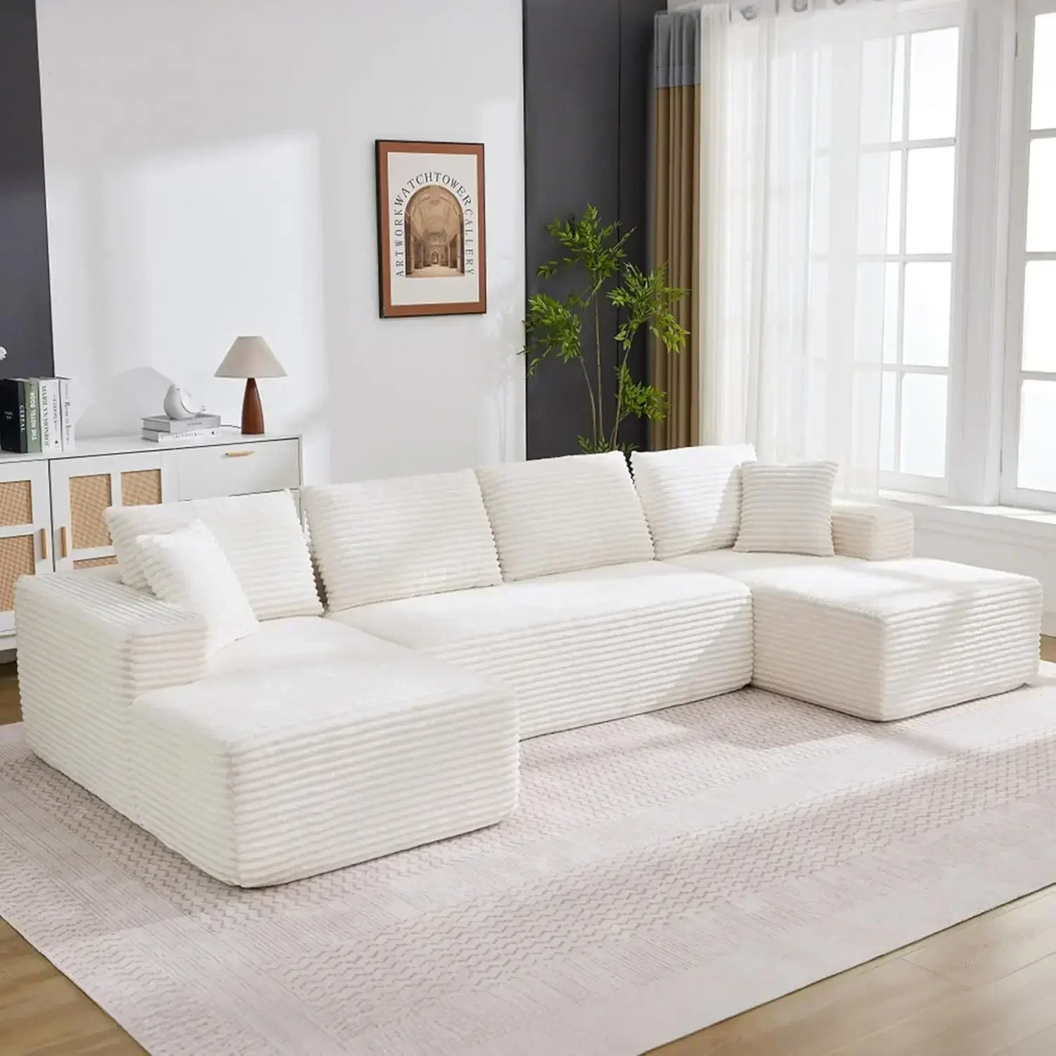 Garvee Boneless Couch U Shaped Sectional 130'' Modern Modular Cloud Couch with 2 Chaise Lounge, 4-Seat Corduroy Deep Seat Sofa with Pillows for Living Room
Garvee Boneless Couch U Shaped Sectional 130'' Modern Modular Cloud Couch with 2 Chaise Lounge, 4-Seat Corduroy Deep Seat Sofa with Pillows for Living Room