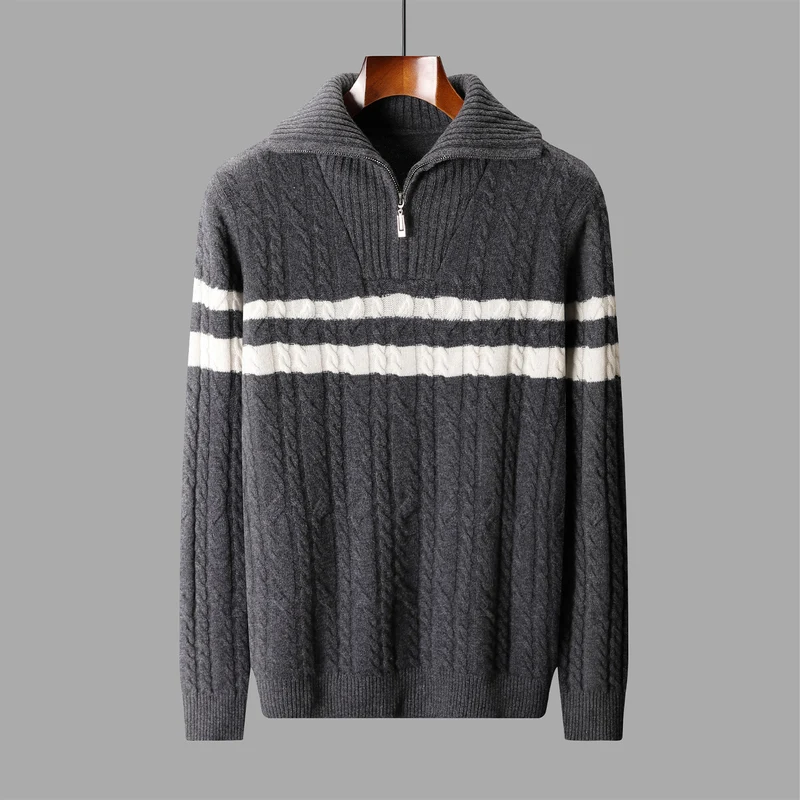 Thick Sweater Men 100% Wool Pullover Knitwear Half Ziper Turn-down Neck Knitted Top Casual Twist Flower Pure Wool Sweater
Thick Sweater Men 100% Wool Pullover Knitwear Half Ziper Turn-down Neck Knitted Top Casual Twist Flower Pure Wool Sweater