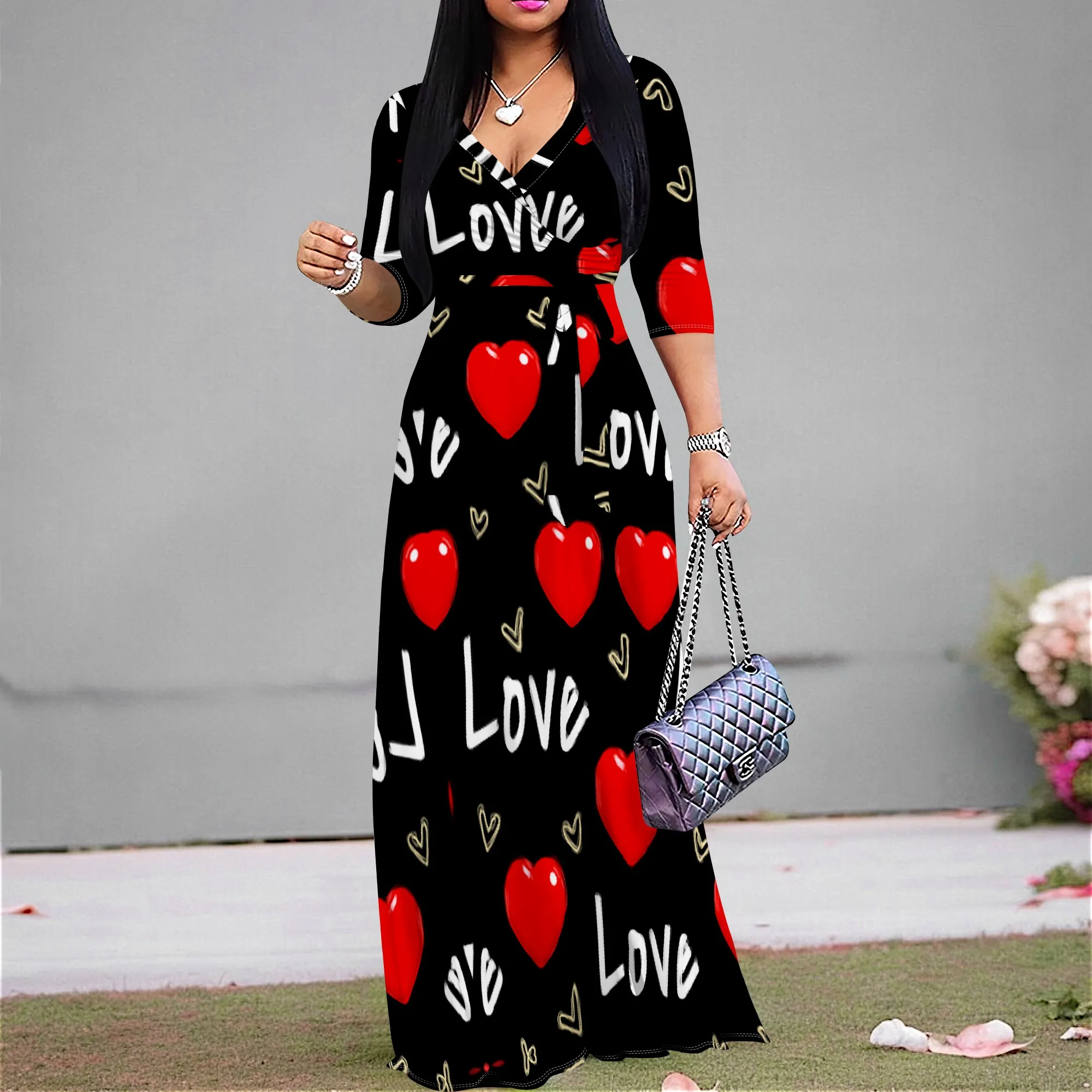 Valentine Heart Print Maxi Dress S-3XL V-Neck Belted 3/4 Sleeve Style for Date Night, Party or Romantic Holiday Look
Valentine Heart Print Maxi Dress S-3XL V-Neck Belted 3/4 Sleeve Style for Date Night, Party or Romantic Holiday Look