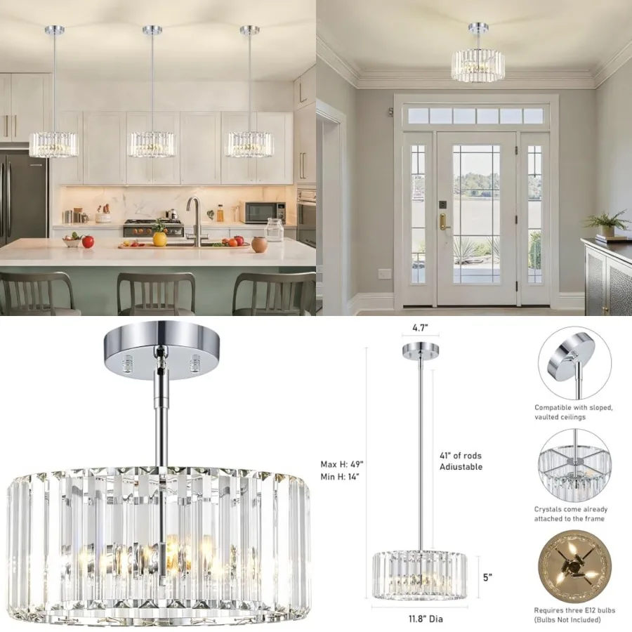 Crystal Chandelier, Small Modern Semi Flush Mount Ceilg Chandelier Light Fixtures, Round Hangg Lightg Fixture for Kitchen Bedro
Crystal Chandelier, Small Modern Semi Flush Mount Ceilg Chandelier Light Fixtures, Round Hangg Lightg Fixture for Kitchen Bedro