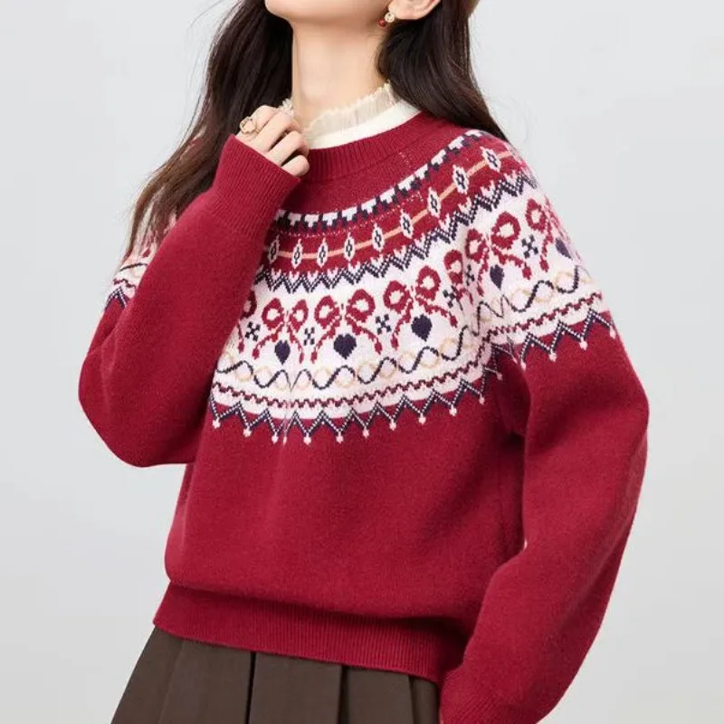 Autumn Winter Vintage Fair Isle Loose Sweater for Woman 2025 Knitted Sweater O-neck Jumper Long Sleeve Sweater Female Clothing
Autumn Winter Vintage Fair Isle Loose Sweater for Woman 2025 Knitted Sweater O-neck Jumper Long Sleeve Sweater Female Clothing