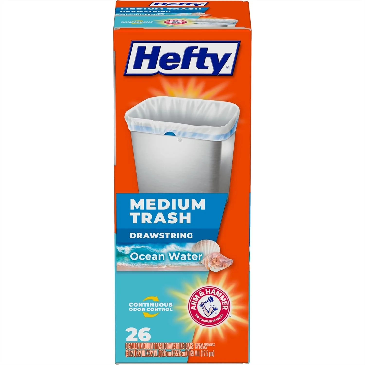 Medium Trash Bags 8 Gallon, Ocean Water Scented, 26 Count, Drawstring Closure
Medium Trash Bags 8 Gallon, Ocean Water Scented, 26 Count, Drawstring Closure