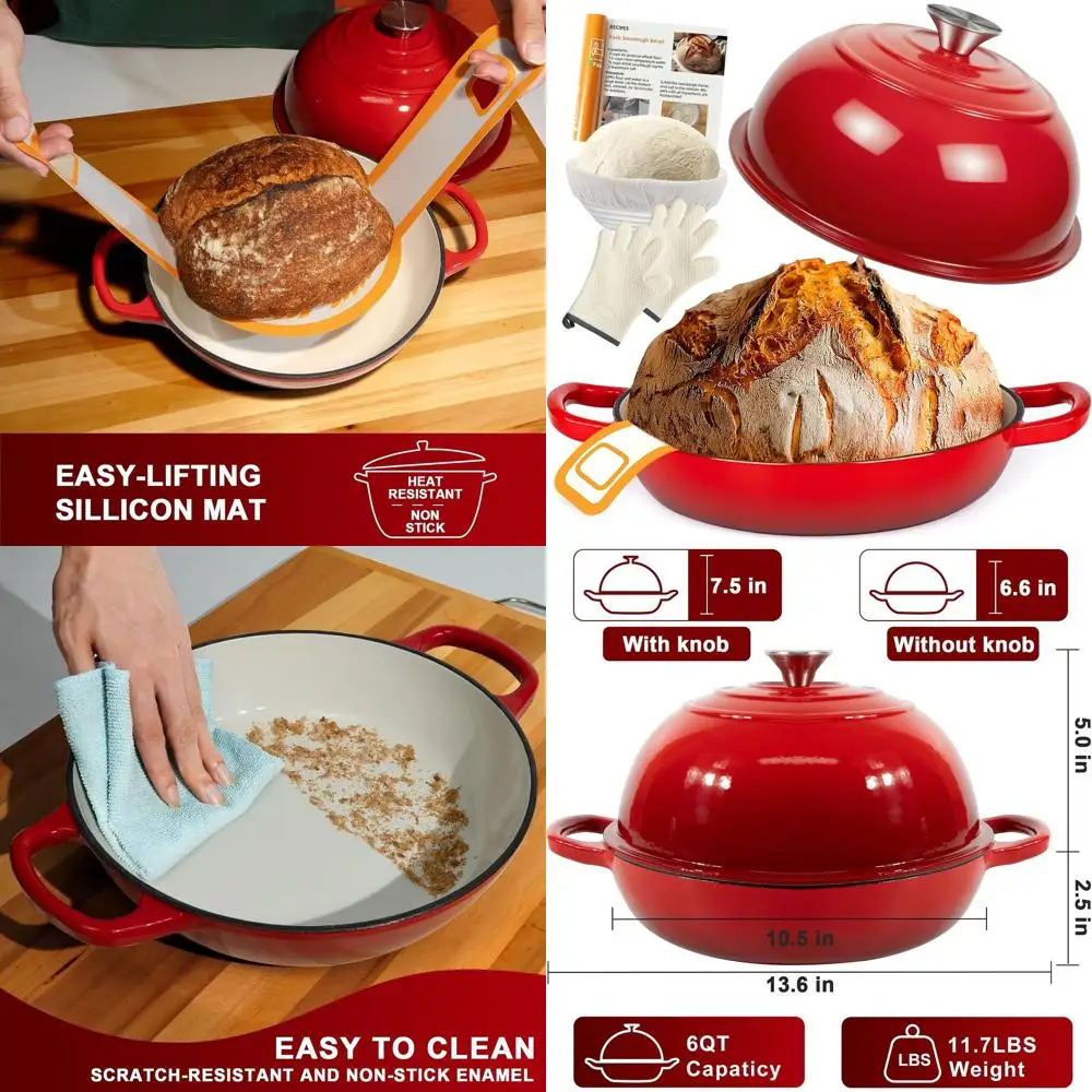 Enameled Cast Iron Dutch Oven, 6-Quart Multi-Functional Pot with Lid, Perfect for Bread Baking, Sourdough Supplies, and Proofing
Enameled Cast Iron Dutch Oven, 6-Quart Multi-Functional Pot with Lid, Perfect for Bread Baking, Sourdough Supplies, and Proofing