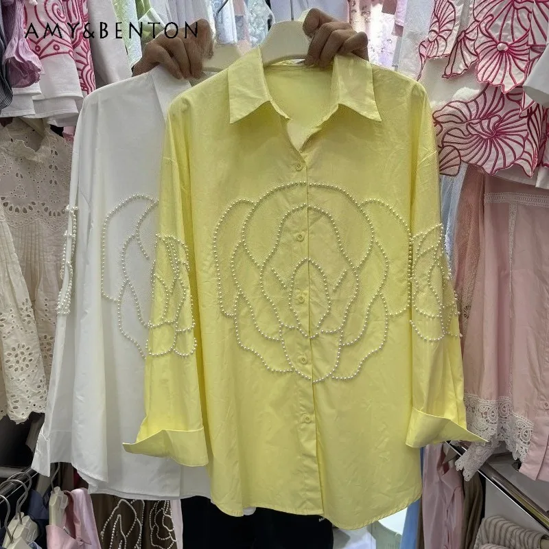 2026 Summer European Style Chic Design Long Sleeves Shirt Pearl Decor Loose Commute Blouse Fashion Casual Daily Top For Women
2026 Summer European Style Chic Design Long Sleeves Shirt Pearl Decor Loose Commute Blouse Fashion Casual Daily Top For Women