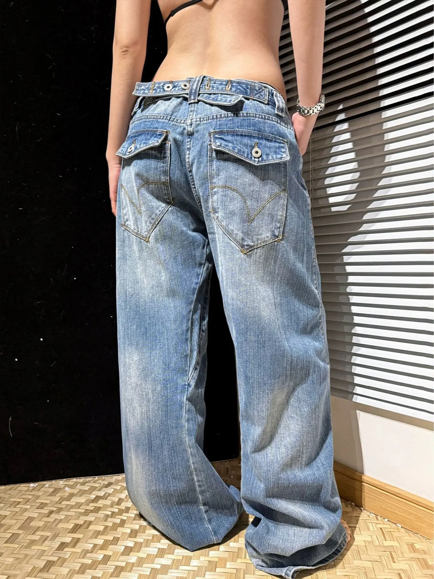 Adjustable Buckle Wide Leg Jeans Women's Summer Fashion Small Size Drapey Straight Long Pants High Waist Denim Casual Wear
Adjustable Buckle Wide Leg Jeans Women's Summer Fashion Small Size Drapey Straight Long Pants High Waist Denim Casual Wear