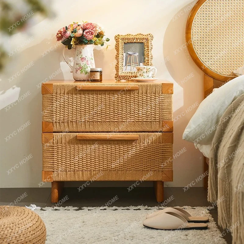Modern simple bedroom storage locker small apartment household mini solid wood rattan bedside table
Modern simple bedroom storage locker small apartment household mini solid wood rattan bedside table