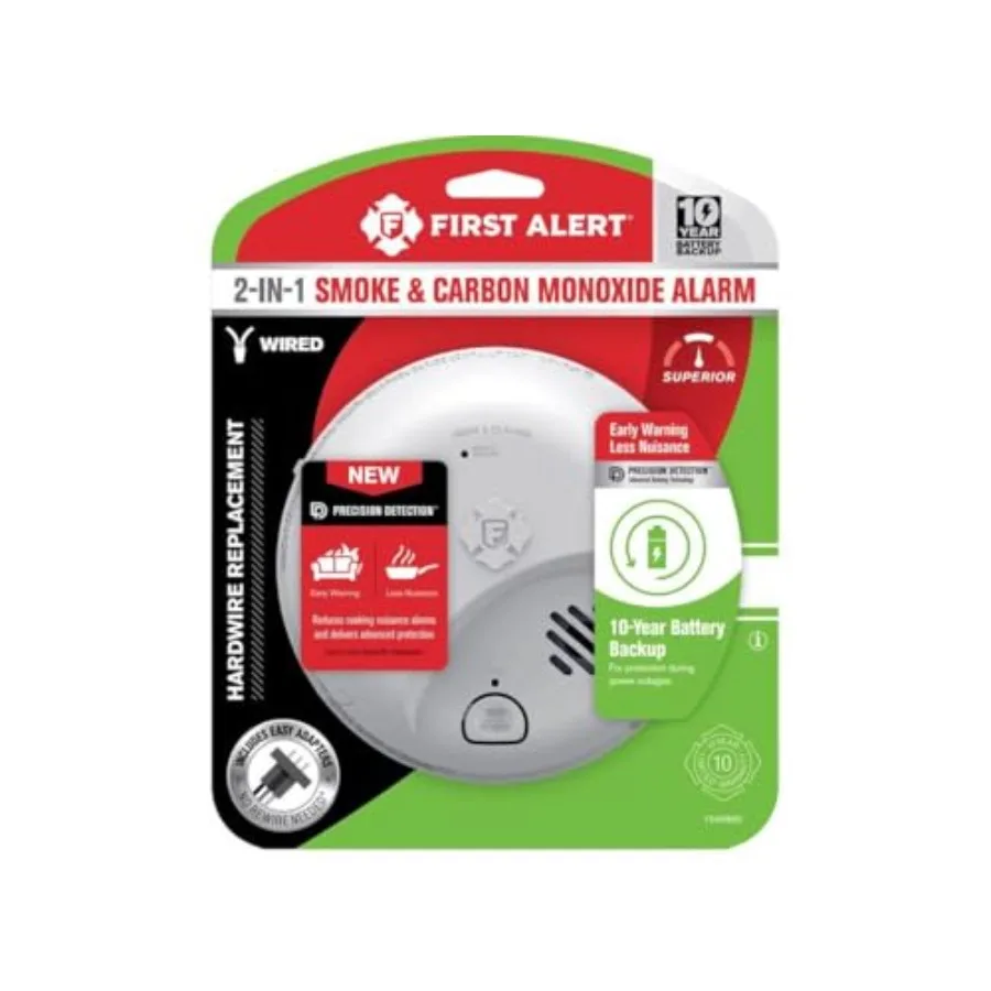 Home safety device: hard-wired with battery backup, ionization smoke and CO detection, white, 10-year lifespan
Home safety device: hard-wired with battery backup, ionization smoke and CO detection, white, 10-year lifespan