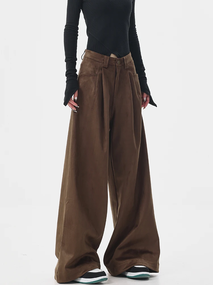 Spring and Autumn New Women's Pants, Brown Suede Wide Leg Suit Pants, High Waisted Loose Casual Pants 
Spring and Autumn New Women's Pants, Brown Suede Wide Leg Suit Pants, High Waisted Loose Casual Pants