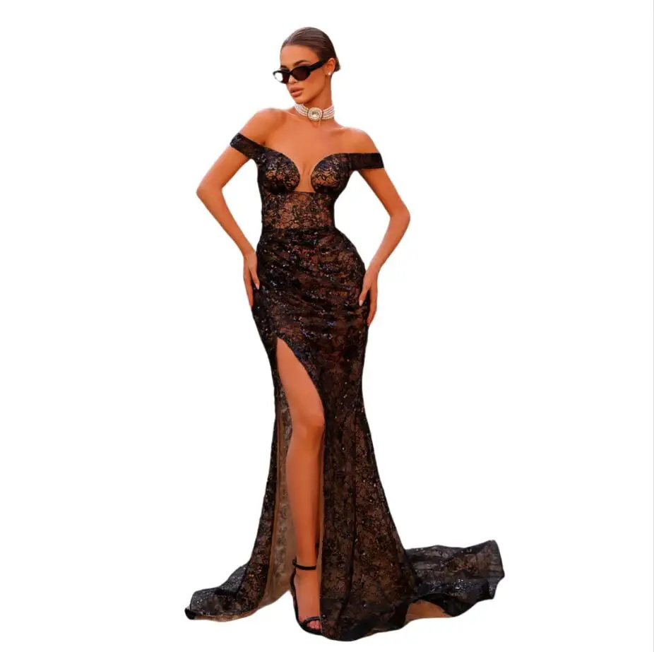 Sweetheart Neck Evening Dresses Women Lace Sequins robes de soirée Slit Prom Gown Illusion Party Dress Customized
Sweetheart Neck Evening Dresses Women Lace Sequins robes de soirée Slit Prom Gown Illusion Party Dress Customized