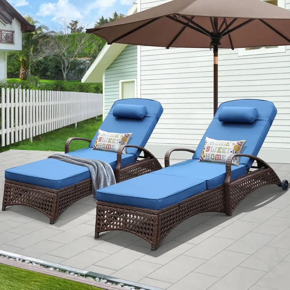 Wicker Patio Lounge Chair with Wheels, Adjustable 6 Position Pool Reclining Chair with Blue Thickened abric Cushion & Pillow, Pa
Wicker Patio Lounge Chair with Wheels, Adjustable 6 Position Pool Reclining Chair with Blue Thickened abric Cushion & Pillow, Pa