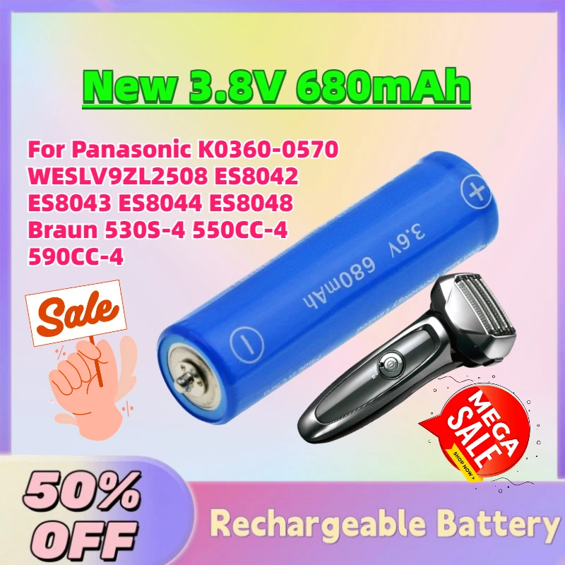 New 3.8V 680mAh Li-Ion Battery for Panasonic K0360-0570 WESLV9ZL2508 ES8042 ES8043 ES8044 ES8048 Braun 530S-4 550CC-4 590CC-4
New 3.8V 680mAh Li-Ion Battery for Panasonic K0360-0570 WESLV9ZL2508 ES8042 ES8043 ES8044 ES8048 Braun 530S-4 550CC-4 590CC-4