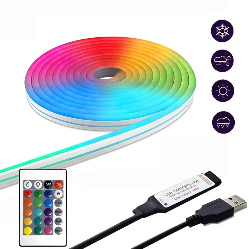 3Meters 5V USB Power Neon LED Flexible Silicone Light RGB Strip Remote Control Waterproof Flexible Sign Rope Tupe Decor for Room
3Meters 5V USB Power Neon LED Flexible Silicone Light RGB Strip Remote Control Waterproof Flexible Sign Rope Tupe Decor for Room