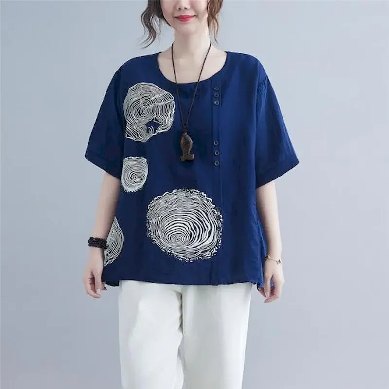 Irregular Printed T Shirt Women Fashion Loose Pullover Short Sleeve T-shirt Button Design Casual Oversize Top Summer Thin Tshirt
Irregular Printed T Shirt Women Fashion Loose Pullover Short Sleeve T-shirt Button Design Casual Oversize Top Summer Thin Tshirt