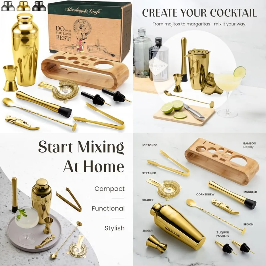 Cocktail Shaker Set with Bamboo Stand - Professional 10-Piece Bartender Kit, Complete Bar Set for Home Use with Jigger, Muddler
Cocktail Shaker Set with Bamboo Stand - Professional 10-Piece Bartender Kit, Complete Bar Set for Home Use with Jigger, Muddler