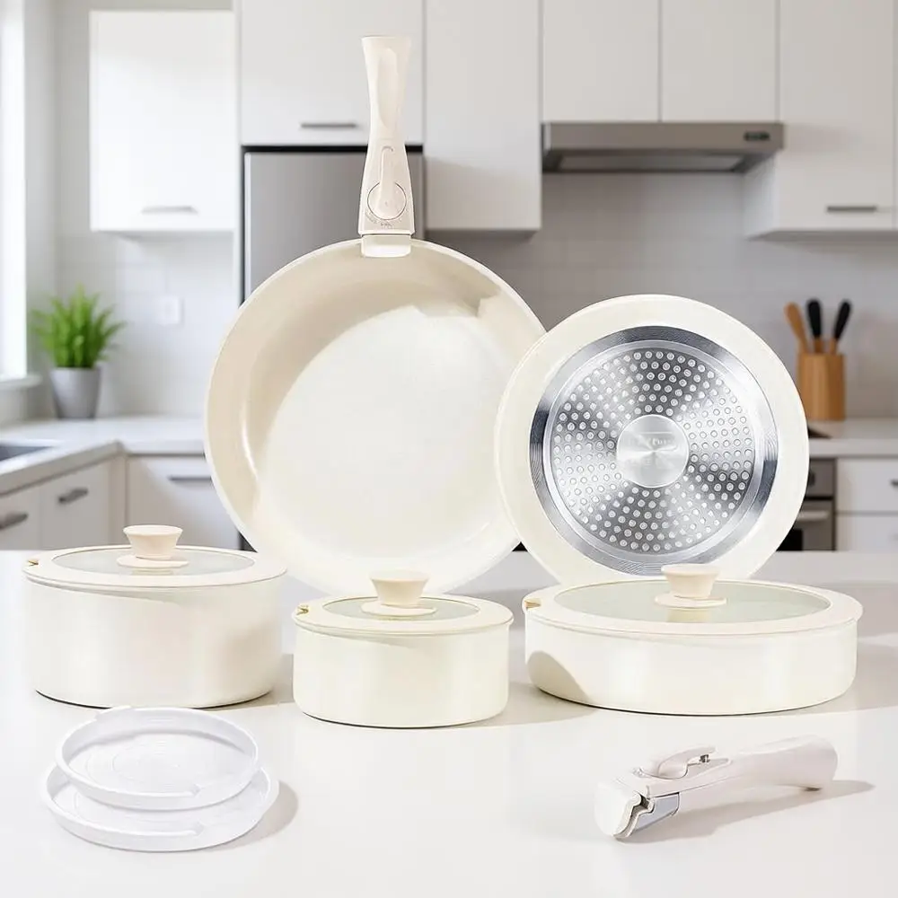 Non-Toxic Detachable Handle Cookware Set, 19-Piece Nonstick Pans and Pots, Induction, Dishwasher, Oven Safe, Cream White
Non-Toxic Detachable Handle Cookware Set, 19-Piece Nonstick Pans and Pots, Induction, Dishwasher, Oven Safe, Cream White