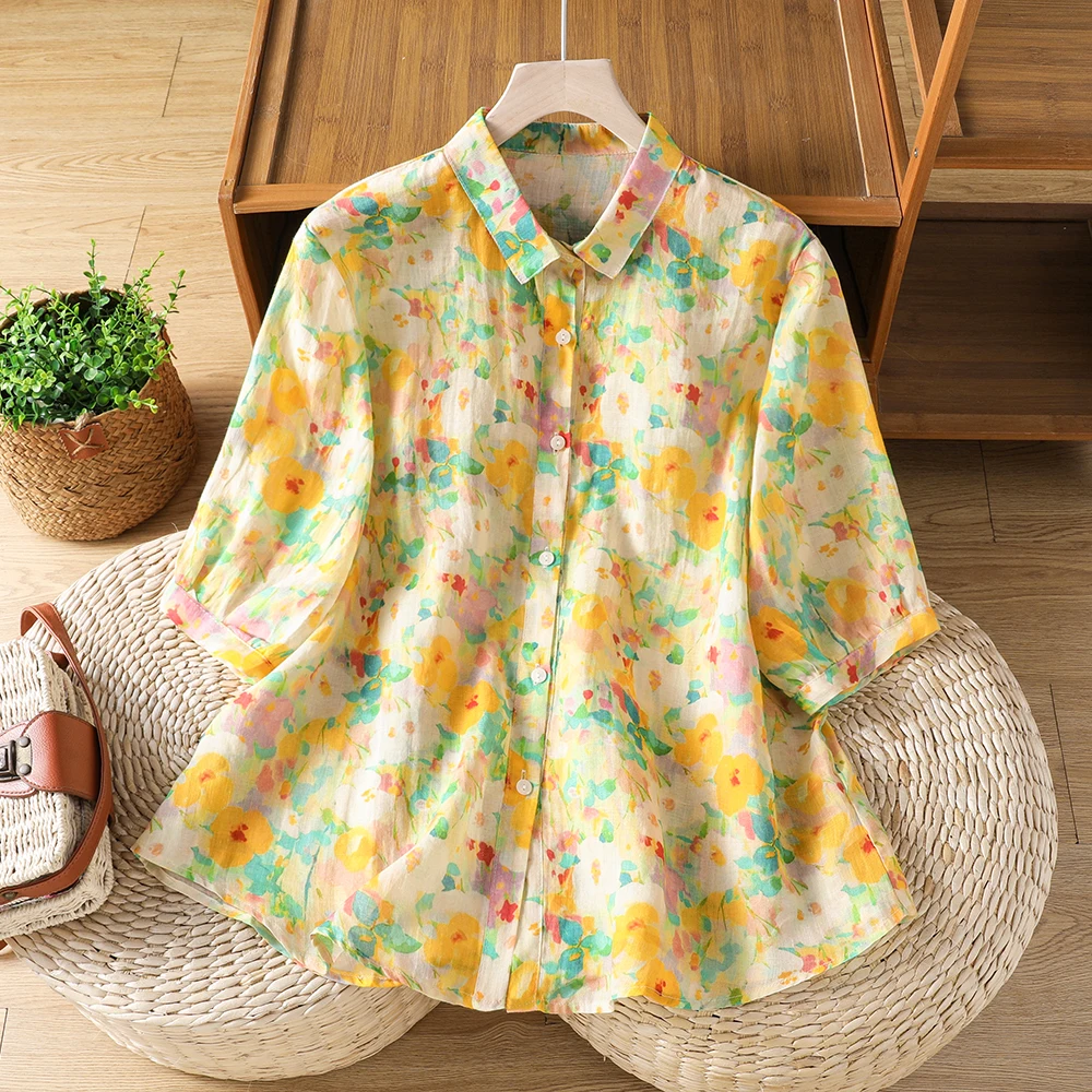 Women's Loose Cotton Linen Shirt Summer New Style Breathable Short Sleeve Outerwear Cover Belly Commute Style Artistic Flavour
Women's Loose Cotton Linen Shirt Summer New Style Breathable Short Sleeve Outerwear Cover Belly Commute Style Artistic Flavour