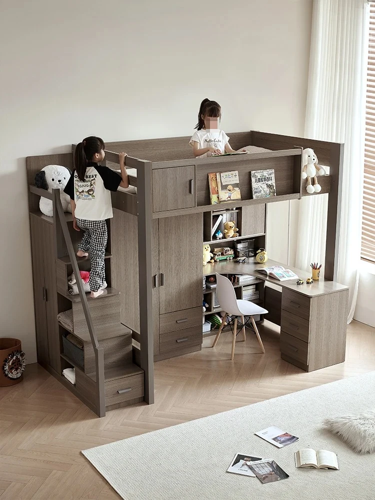 On the bed and off the table, wardrobe integrated double-layer multi-functional boys and girls high and low combination bed
On the bed and off the table, wardrobe integrated double-layer multi-functional boys and girls high and low combination bed