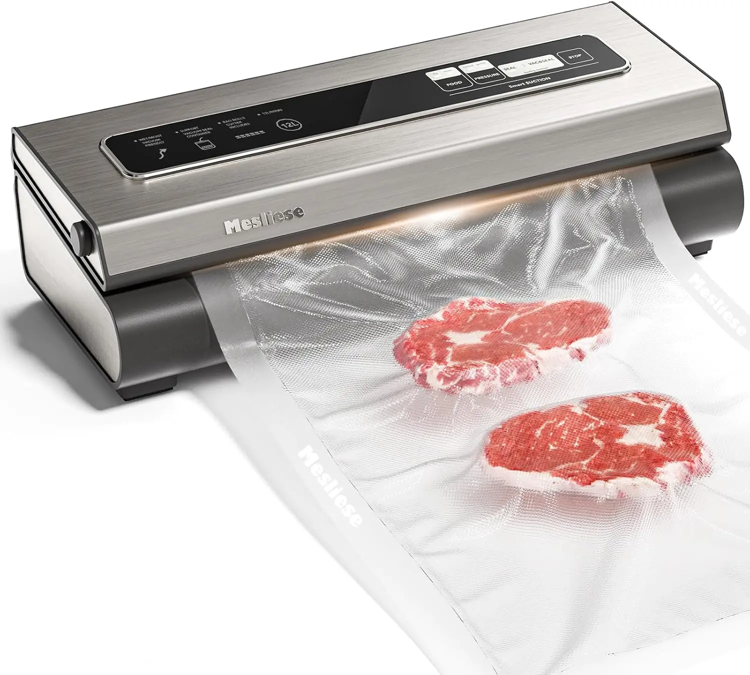 90Kpa Vacuum Sealer Machine 6-in-1 Compact Food Preservation System with Cutter, 2 Bag Rolls & 5 Pre-cut Bags, Widened 12mm Sealing Strip, Dry&Moist Modes Silver
90Kpa Vacuum Sealer Machine 6-in-1 Compact Food Preservation System with Cutter, 2 Bag Rolls & 5 Pre-cut Bags, Widened 12mm Sealing Strip, Dry&Moist Modes Silver